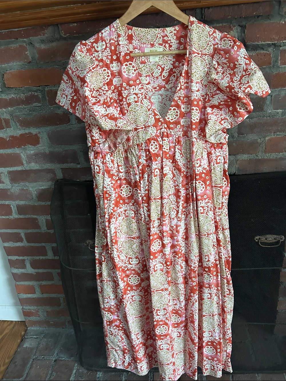 Coral and Cream Printed Midi Dress